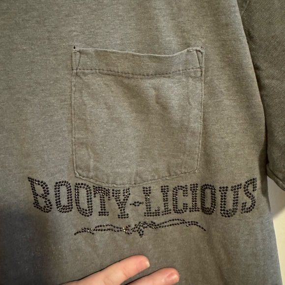 Booty-licious Rhinestone Boxy Short Sleeve Tee Women’s Small Y2K Mcbling Grey - Picture 2 of 12